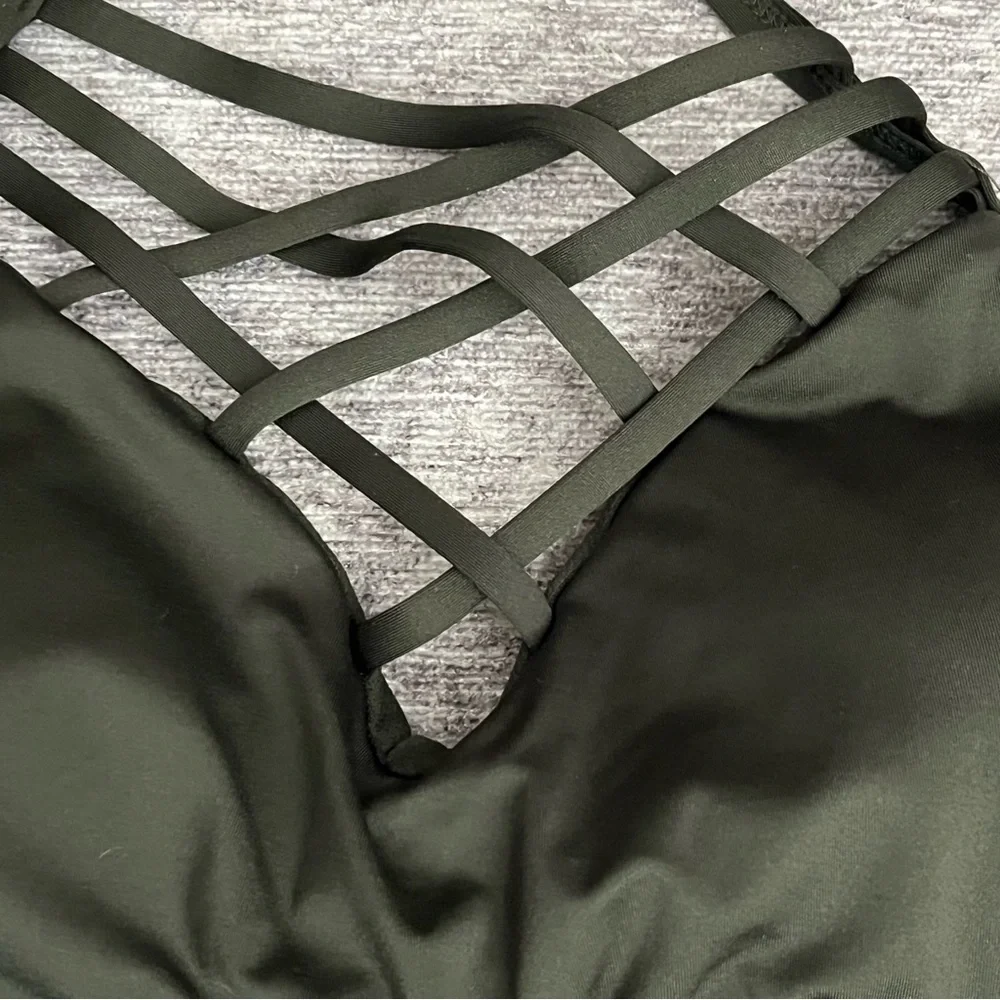 Mossimo Bikini Top Halter Criss Cross Front Straps size S Dark Green